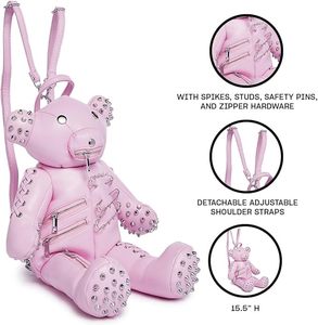 Mochila Rosa de Osito de Peluche con Púas y Tachuelas de Estilo Atrevido - Product Image 4