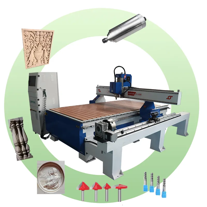Máquina de processamento de madeira de 4 eixos, roteador cnc de eixo rotativo lateral com 200 mm, 4o eixo 1325 3kw 1300x2500x200mm