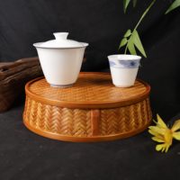 Plateau à fruits rond en bambou laqué fait main, ton miel naturel, panier de service, bol à thé, collations, pain, décoration intérieure
