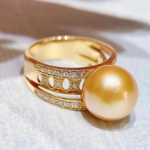 Light Luxury 12-11mm S925 Pure Silver 12-11mm Round High Quality Freshwater Gold Bead Ring Versatile Item - Product Image 3