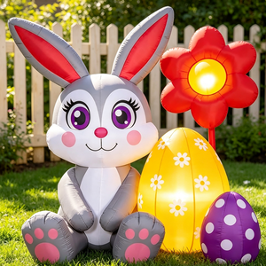 Conejo de Pascua Inflable para Exteriores con Huevos Coloridos y Adorno Floral para Jardín, Patio, Centro Comercial y Decoración de Eventos Festivos - Product Image 4