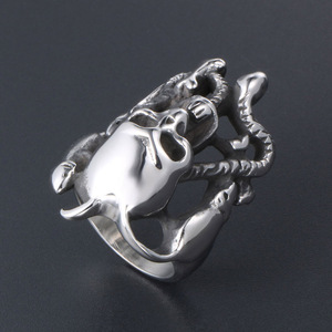 Men's Retro <b>Titanium</b> Steel Skull <b>Ring</b> Skeleton Design Hip Hop Jewelry Gift SA466 - Product Image 2