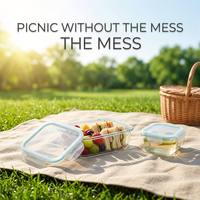 Contenants de stockage alimentaire en verre à deux sections pour le contrôle des portions, en borosilicate, avec couvercle hermétique, empilables, compatibles micro-ondes et congélateur, réutilisables