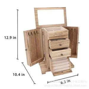 Wooden Multi Layer Vintage Jewelry Storage Box With <b>Mirror</b> Necklace Organizer Solid Wood Jewelry Box For Women - Product Image 4