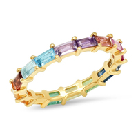 Anillo de Boda de Lujo para Mujer, Gemnel, Plata 925, Color Arcoíris, Corte Baguette