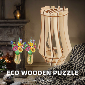 Vase puzzle en bois écologique fait main personnalisé avec gravure pour la décoration de la maison, du bureau, la présentation de fleurs de Noël - Product Image 2