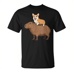 T-shirt Corgi Riding Capybara unisexe, taille adulte S M L XL XXL, design graphique amusant d'animaux, vêtements décontractés - Product Image 2