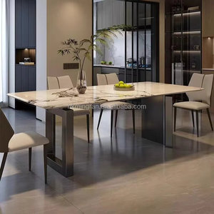 Mesa de Comedor de Mármol de Lujo Ligero, Moderna y Sencilla, Rectangular, de Acero Inoxidable, para Apartamentos Pequeños, Incluye - Product Image 2