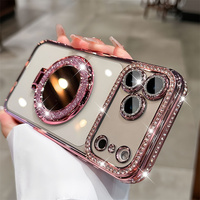 Coque de téléphone en strass de cristal pour iPhone 15 16 17 18 Pro Max, étui pare-chocs avec support miroir, coque de luxe scintillante pour Samsung S25 S26
