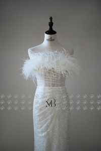 Mily sposa MQW01909 piume di struzzo paillettes festa nuziale sposa da essere abito plissettato abito da sposa - Product Image 5