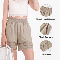 Shorts plissés en lin pour femme grande taille, taille élastique, bordure en dentelle, pour l'été et la plage, fabrication sur mesure, délai de livraison 15 jours