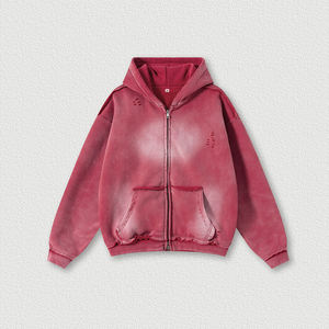 Heth123 Nieuwe Winter Zwaar Gewicht 400gsm Oversized Vintage Zuur Wassen Hoodie Spray Verven Distressed Rits Hoodie - Product Image 2