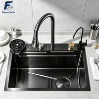 Évier de cuisine multifonctionnel moderne OEM, évier intelligent en acier inoxydable, revêtement PVD noir mat, garantie 5 ans