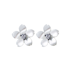 Boucles d'oreilles tendance CZCITY en zircon plaqué or, motif coquillage et fleur, pour femme, idéales pour fiançailles, mariage et soirées - Product Image 1