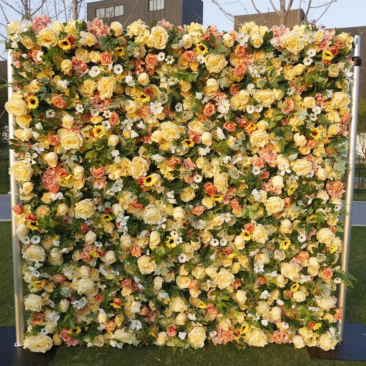 Hintergrund Blumen wand 8 ftx8ft 5D Künstliche gelbe Rose Sonnenblume Blumen wand paneel für Hochzeits dekor HQ0019