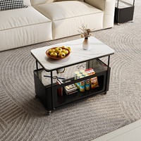 Table d'appoint mobile pour salon, style moderne et minimaliste, avec plateau en dalle de roche, espace de rangement, design luxueux et haut de gamme, Nouveauté 2026