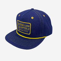 Tela vaquera personalizada auditada por SGS, modelo de marco A, gorra SnapBack de 5 paneles con parches de borde merrow