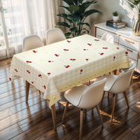 Nappe carrée élégante en PVC gris clair à imprimé cerises, imperméable, en rouleau, pour dîner familial, décoration de la maison