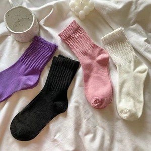 Women's Mid Calf <b>Socks</b> Solid Color Cotton Breathable Casual Summer Style White <b>Black</b> Pink Purple - Product Image 1