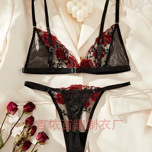 Conjunto de lencería sexy para mujer, encaje negro bordado, transparente, dos piezas, disfraz de ropa interior - Product Image 1