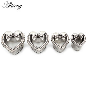 Alisouy 2 piezas de acero inoxidable corazón calavera cabeza oreja Piercing túneles expansores cuerpo joyería pendiente Flare calibres camillas 8-25mm - Product Image 2