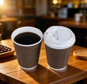 แก้วกาแฟกระดาษแบบใช้แล้วทิ้งขนาด 4 ออนซ์ 8 ออนซ์ 12 ออนซ์ 16 ออนซ์ แบบมีฝาปิด สีน้ำตาล  แบบผนังสองชั้น/แบบลูกฟูก  ขนาด 8 ออนซ์ - Product Image 1