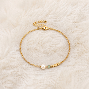 Bracelet empilable en acier inoxydable plaqué or avec perles rondes d'aventurine, bijoux simples pour femme, usage quotidien, personnalisable, vente en gros - Product Image 3