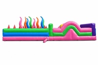 Pista de Obstáculos Inflable Comercial de Colores Arcoíris, PVC Resistente, para Niños, Carrera de Desafío, Alquiler para Fiestas, Carnavales y Eventos al Aire Libre
