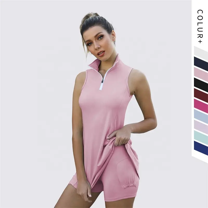 2022 New Fashion wholesale Women's Sleeveless golf Workout exercise tennis badminton Athletic plus siz Dress with pocket shorts