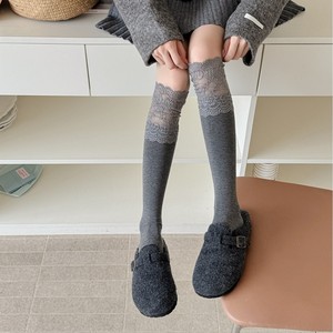 Calze da donna bianche a mezza gamba con effetto Maillard, in cotone, con bordo in pizzo alla moda, calze al ginocchio per <span class=keywords><strong>stivali</strong></span> - Product Image 2