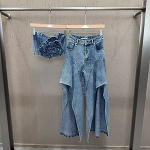 Pantalones Vaqueros Holgados Edición Grande Verano 2026 con Patrón Stir Fry, Borde Peludo Personalizado, Elegancia a la Moda - Product Image 2