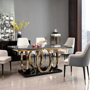 Mobilier de restaurant moderne de luxe avec plateau en marbre et table à manger en acier inoxydable avec chaises 6, <span class=keywords><strong>8</strong></span> ou 10 places - Product Image 2