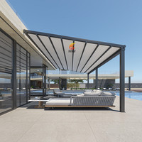 Pergola extérieure imperméable en aluminium et PVC avec toit rétractable, cadre thermolaqué, fixation murale, couvertures pour terrasse et patio