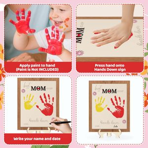 Cadre d'art pour empreintes de mains DIY, plaque en bois « Meilleure maman de tous les temps » avec chevalet pour souvenir familial - Product Image 4