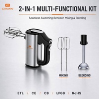 Mixeur Plongeant Électrique 2-en-1, Batteur Manuel Haute Puissance 5 Vitesses en Acier Inoxydable, Fouet Multifonctionnel pour Préparation Culinaire
