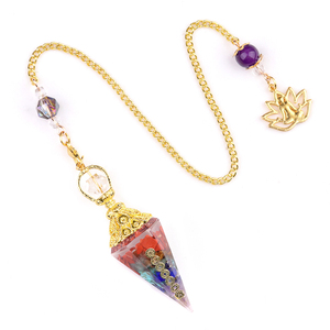 Gran oferta resina Multi estilo 7 Chakra péndulo de piedra triturada Natural con cadena de Metal para adivinación hipnosis curación alma joyería - Product Image 4