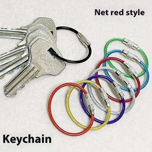 Keychain Tag Rope Metal Wire <b>Cable</b> Loop Screw <b>Lock</b> Gadget Ring Key Keyring Circle Camp Fittings - Product Image 2