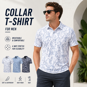 Polo de Golf con Logotipo Personalizado para Hombre, Blanco y Azul, Diseño Botánico, Tejido Elástico en 4 Direcciones, Fabricante OEM ODM - Product Image 2