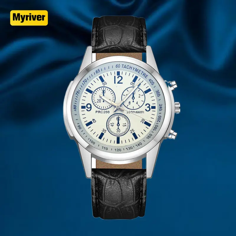 Myriver Populaire Pas Cher Montre-Bracelet Trois Calendrier Décoratif Petit Cercle Visage Avec Échelle Chiffres Arabes Cadran Montre Hommes d'Affaires