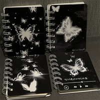 Carnet à spirales A7 : Style romantique papillon INS, esthétique élevée, design féminin et doux, pages lignées, petites notes