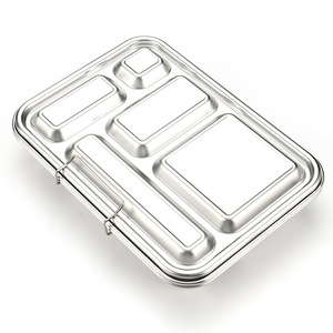 304 Stainless Steel <b>Lunch</b> <b>Box</b> Five Compartment With Lid Rectangle Solid Color Anti Odor Food Storage Container - Product Image 1