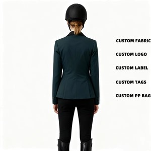 Veste de compétition équestre pour femmes, coupe ajustée, noire, col à revers, boutons sur le devant, deux poches latérales, personnalisable - Product Image 2