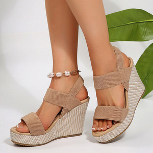 Chaussures compensées confortables à enfiler élastiques à semelles épaisses pour femmes, mode estivale - Product Image 3