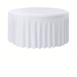 Custom Wrinkle-Free Eco-Friendly Fitted Wedding Banquet Home Tablecloth Black Round Spandex with Skirt - Product Image 1
