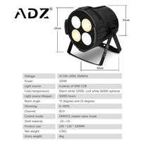 ADZ prix usine 200w 4x50w blanc froid blanc chaud Zoom Cob Led scène Par lumières Dmx 2in1 projecteur led par lumière blinder lumière