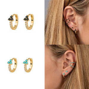 Boucles d'oreilles pour femme, serties de diamants, géométriques, de luxe léger, polyvalentes, avec turquoise - Product Image 3