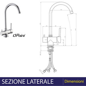 Mezclador de fregadero de una sola palanca cromado con caño alto y 3 vías para agua potable-Herramienta de torneado - Product Image 3