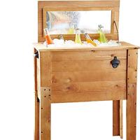 10L/15L/20L/30L/40L/50L Kotak Pendingin Kayu Model Baru, Wadah Es Penahan Dingin dengan Pegangan untuk Berkemah di Luar Ruangan
