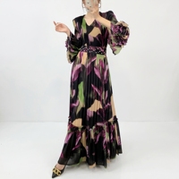 Nouvelle Robe Décontractée Femme Printemps-Été 2026 Coupe Ample Imprimé Floral Manches Plissées à Pétales Grande Taille Plissée Miyake