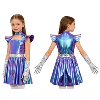 Robe métallique à volants pour filles de 6 à 16 ans, tenue de cosplay d'alien avec 1 paire de gants, costume de robot pour la danse jazz et les spectacles